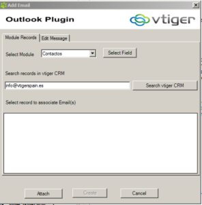 Microsoft Outlook con vTiger CRM integración en vTigerSpain