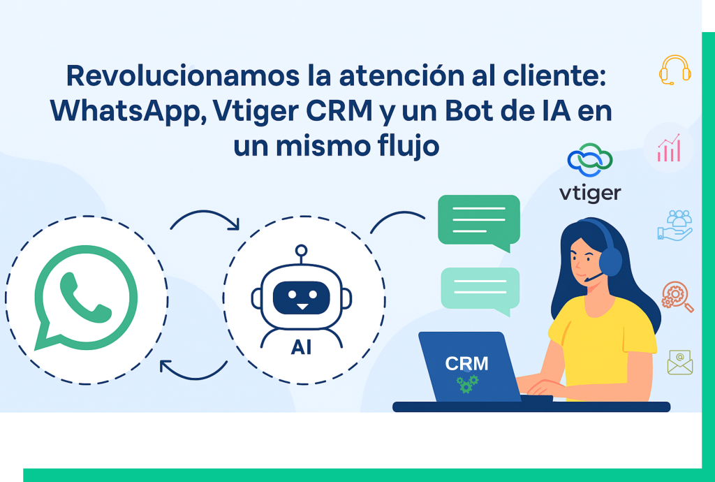 Revolucionamos la atención al cliente: WhatsApp, Vtiger CRM y un Bot de IA en un mismo flujo