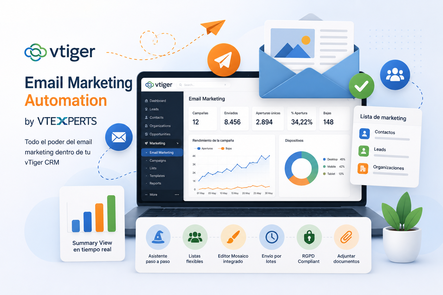 Módulo Email Marketing Automation de VTExperts para vTiger CRM - campañas profesionales integradas - vTigerSpain implantadores
